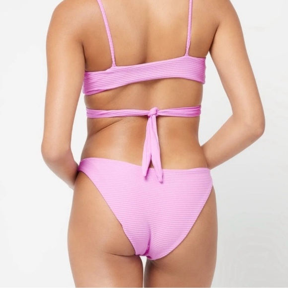 NWOT‎ L*SPACE Chloe Bikini Top Ribbed Tie Waist Adjustable Rosebud Purple - Picture 2 of 7